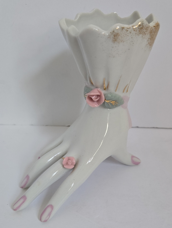 Other - Vintage Hand Vase Pink Roses 4¾ Inch x 4½" Inch Made In Japan